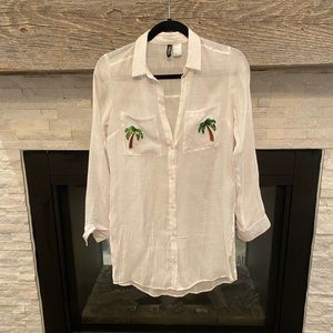 Sequin pineapple button down shift cover up